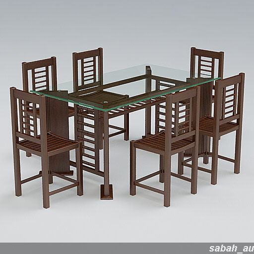 dining set 3d model - Dining Chair & Table 09 by sabah_au