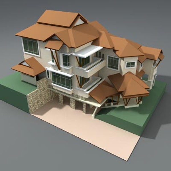 3d modern bungalow model - bungalow-4.zip by thinice