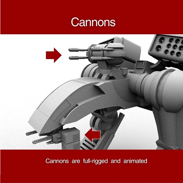 max animation rigged weapons - Battle robot character by Zigzain