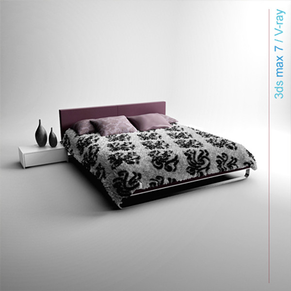 3d model architectural - bed with bedside cabinet by lajhar