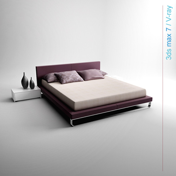 3d model architectural - bed with bedside cabinet by lajhar