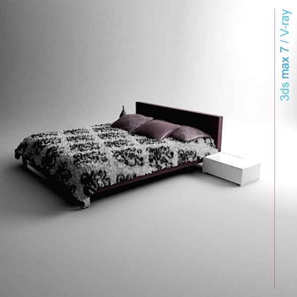 3d model architectural - bed with bedside cabinet by lajhar