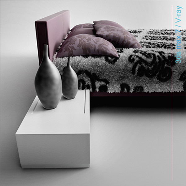 3d model architectural - bed with bedside cabinet by lajhar