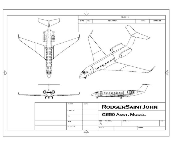 gulfstream g650 3d model - Gulfstream G650(rev).sat or .stp or .3dm or .dwgAssembly by RodgerSaintJohn