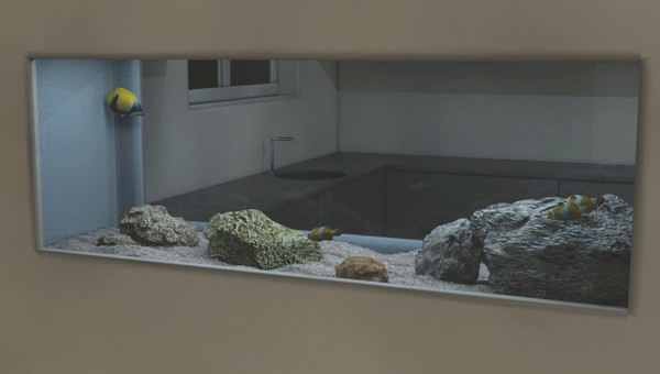 3d fish tank living room model - Fish tank in room by darkmalan