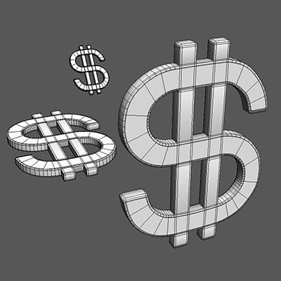 dollar sign resolution 3d model - Dollar sign (high resolution) by radoxist