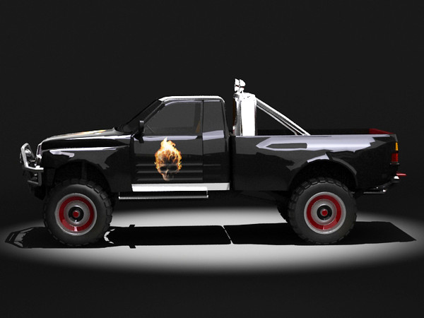 3d model 4x4 pickup - Flaming Skull 4x4 by fabelar