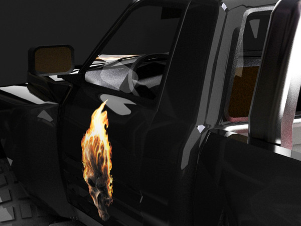 3d model 4x4 pickup - Flaming Skull 4x4 by fabelar