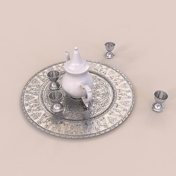 arabic teapot cups 3d model - arabic teapot with cups by zelosh