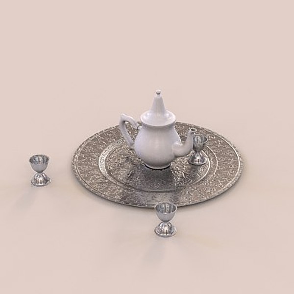 arabic teapot cups 3d model - arabic teapot with cups by zelosh