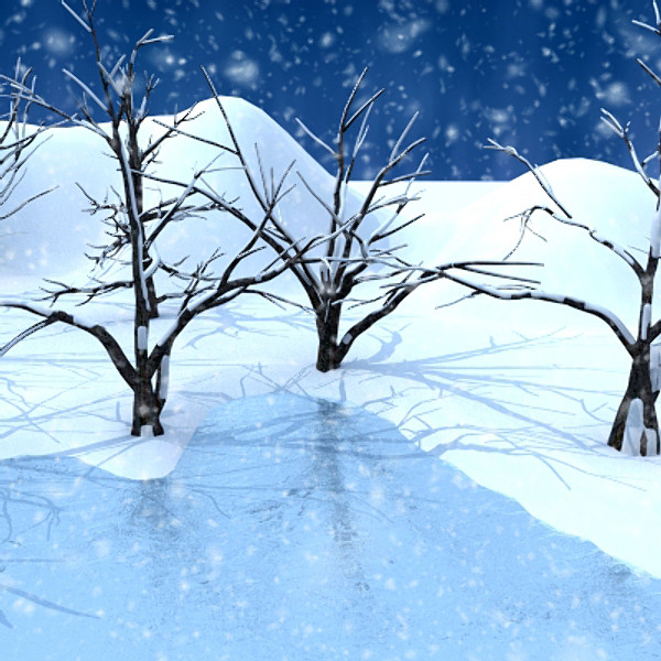 3d winter scene lake broadleaf model - Winter Lake Broadleaf by scripter