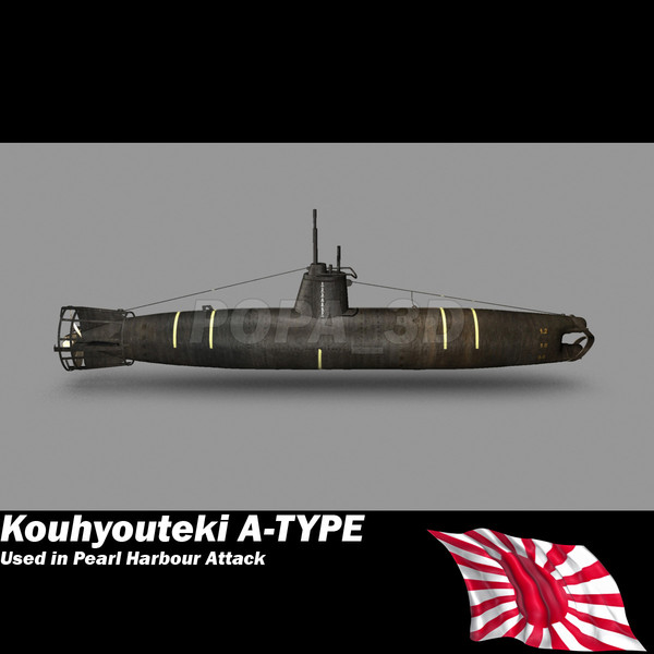 submarine surcouf french 3d model - Kouh youteki A-Type submarine by POPA_3D