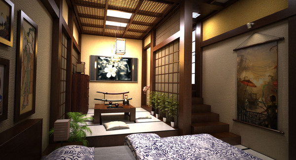 3d scene traditional interior room model - traditional japanese bed room... by Coreindesign