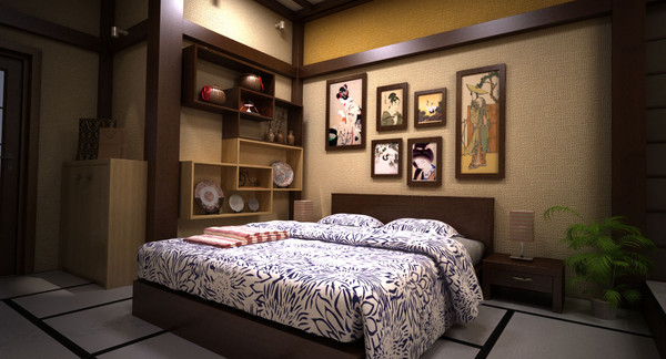 3d scene traditional interior room model - traditional japanese bed room... by Coreindesign