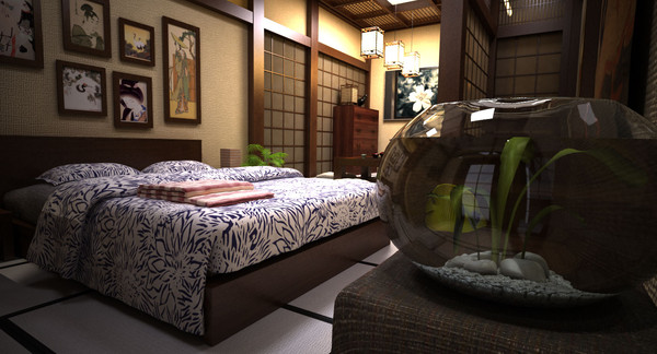 3d scene traditional interior room model - traditional japanese bed room... by Coreindesign