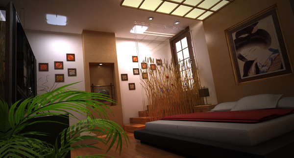 interior design modern japanese 3d model - modern japanese bed room... by Coreindesign