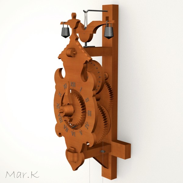 wooden clock 3d 3ds - wooden clock by Mar.K