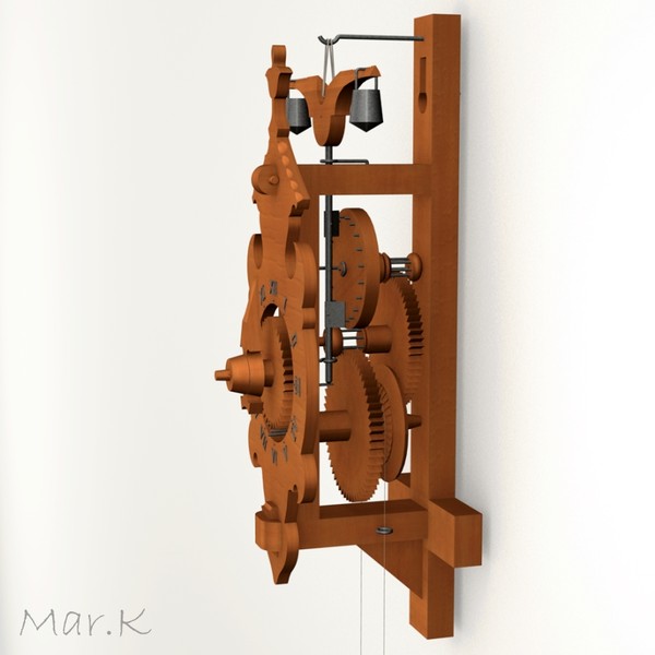 wooden clock 3d 3ds - wooden clock by Mar.K