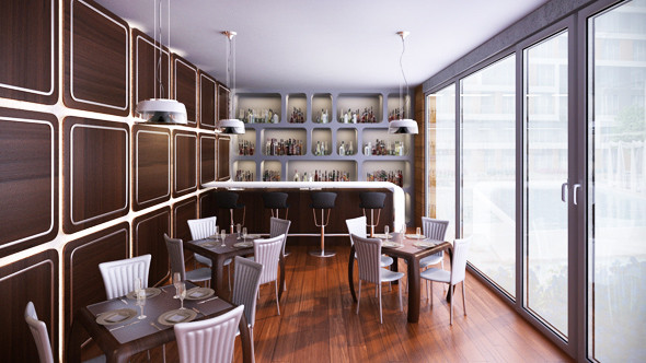restaurant interior scene 3d model - Bar Cafe Restaurant interior 001 by RTEwork