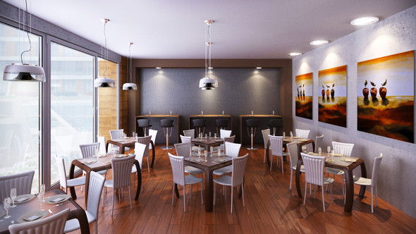 restaurant interior scene 3d model - Bar Cafe Restaurant interior 001 by RTEwork