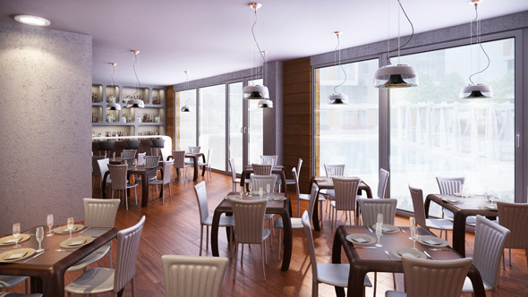 restaurant interior scene 3d model - Bar Cafe Restaurant interior 001 by RTEwork