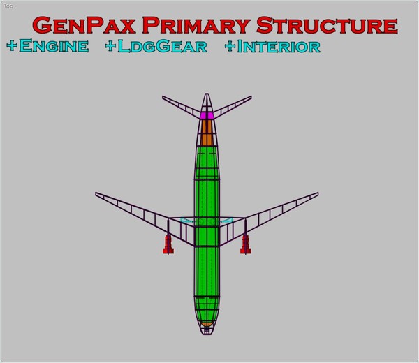 generic aircraft structural size 3d dxf - Generic Mid Size Passenger Aircraft Structural Model by RodgerSaintJohn