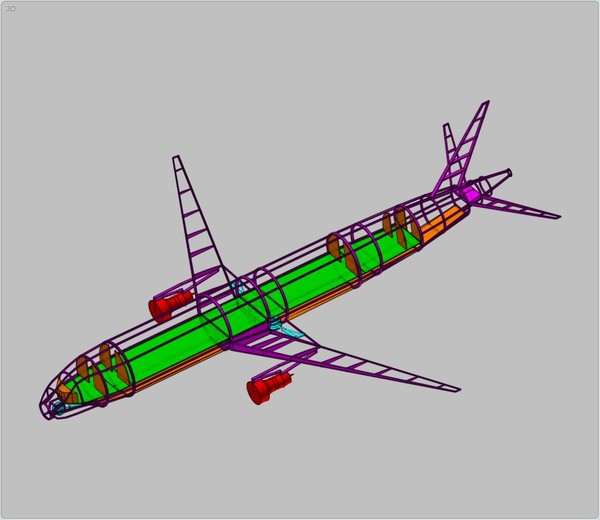 generic aircraft structural size 3d dxf - Generic Mid Size Passenger Aircraft Structural Model by RodgerSaintJohn