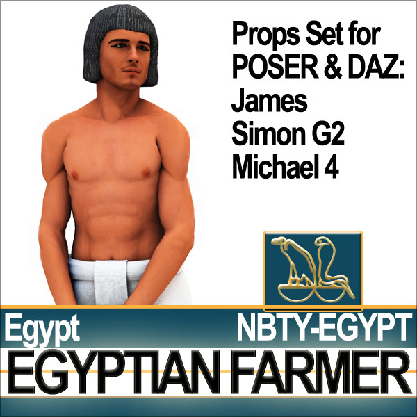 3d wig egyptian farmer set - Ancient Egyptian Farmer Set POSER & DAZ by SmartCGArt