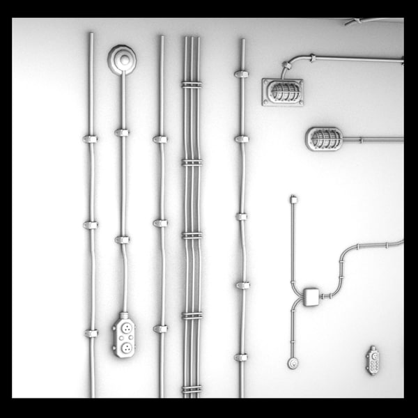 cables wall 3d model - cables on wall collection textured by Litarvan