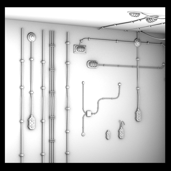 cables wall 3d model - cables on wall collection textured by Litarvan