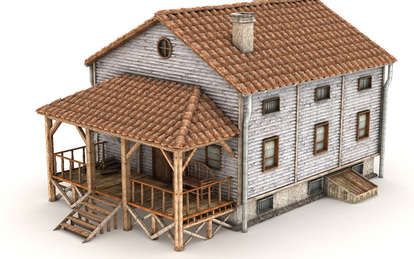 wooden planks 3d model - american building textured by Litarvan