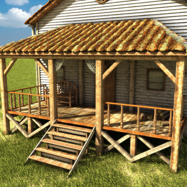 wooden planks 3d model - american building textured by Litarvan