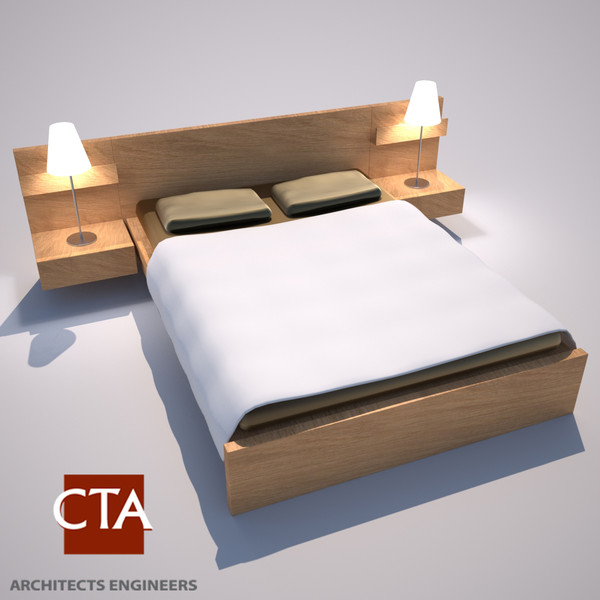 bed frame lamps 3d dwg - Bed and Lamps by CTA AE