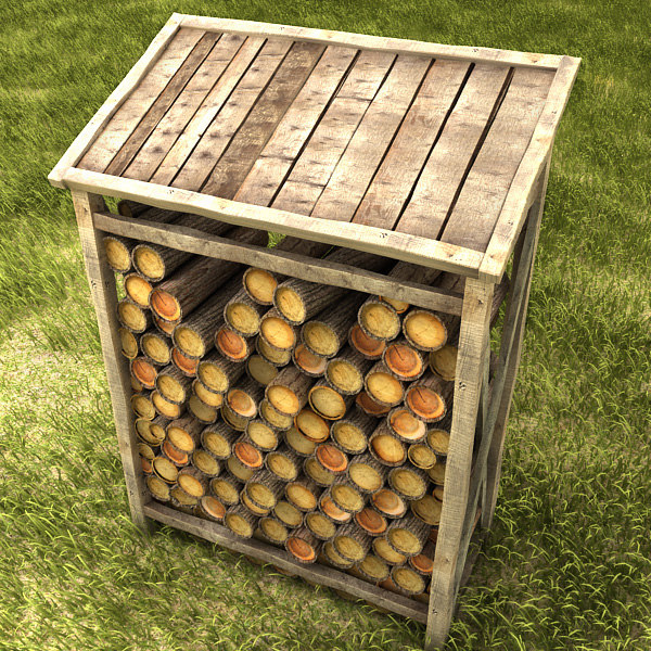 wood shed log 3d obj - wood log shed textured by Litarvan