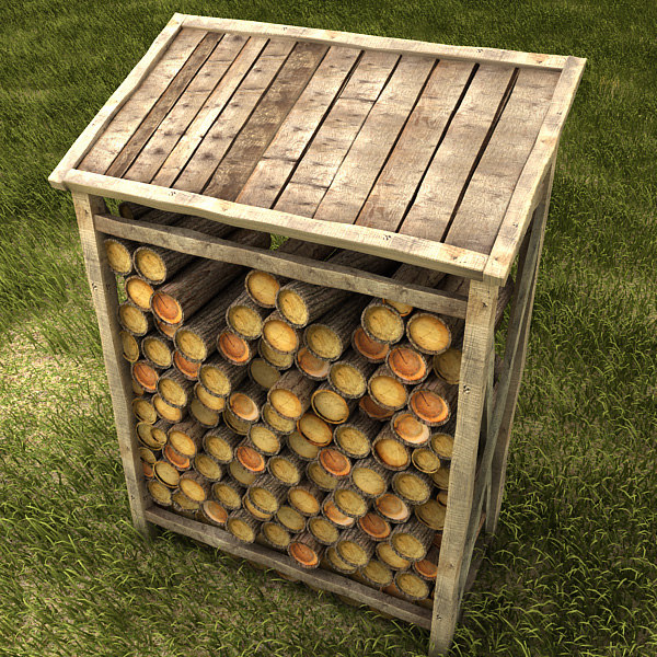 wood shed log 3d obj - wood log shed textured by Litarvan