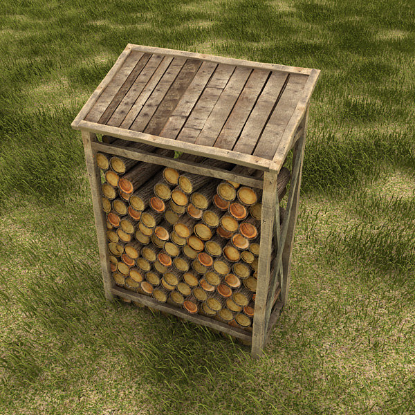 wood shed log 3d obj - wood log shed textured by Litarvan