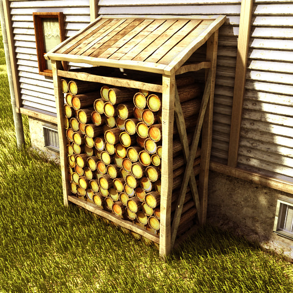 wood shed log 3d obj - wood log shed textured by Litarvan