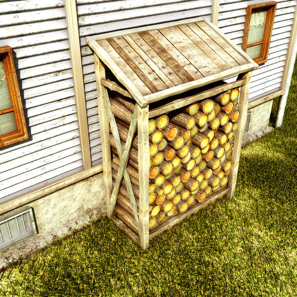 wood shed log 3d obj - wood log shed textured by Litarvan