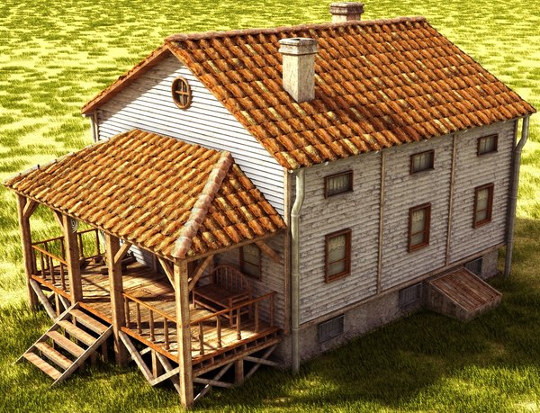 wooden planks 3d model - american building textured by Litarvan