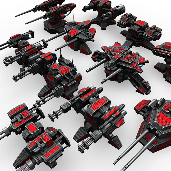 mini guns rocket launchers 3d max - 4miniguns_4turrets_3rocketlaunchers.rar by Angryfly