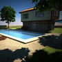 3d scene house roof swimming pool model