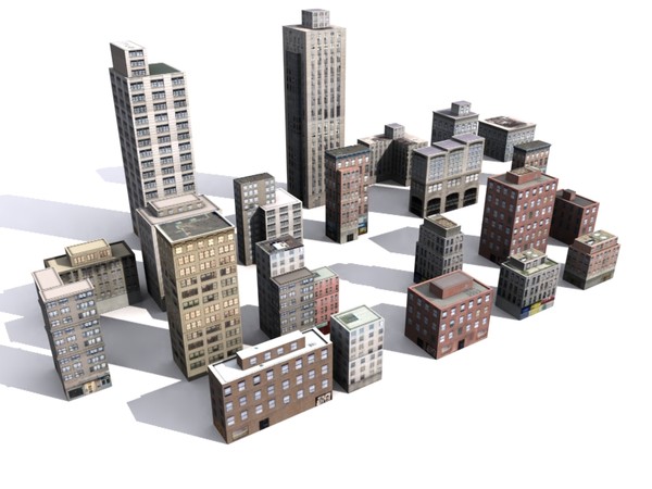 obj buildings nyc - Buildings low poly NYC by game assets