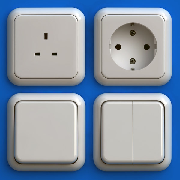 3d electrical outlets light model - Power Socket Wall Vray by StathisNHX