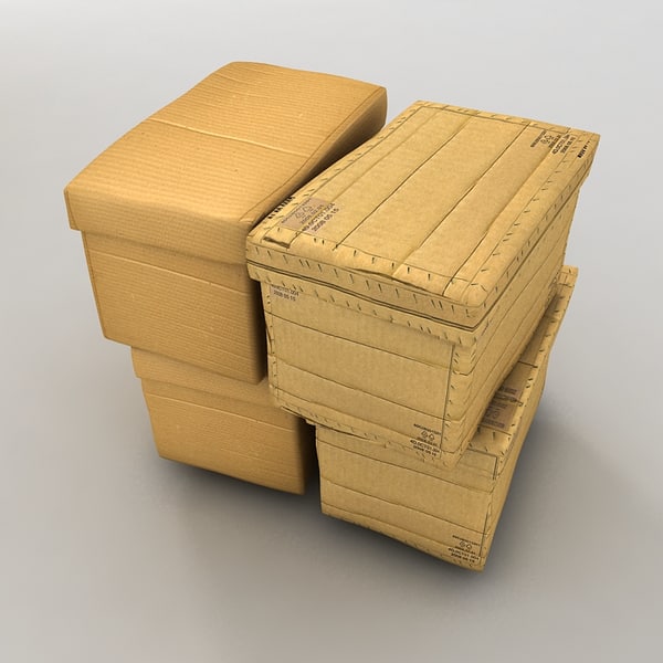 paper box cardboard 3d 3ds - cardboard paper boxes textured by Litarvan