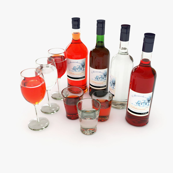 red wine bottles wineglass 3d model - Wine Bottle and Wineglass by kazemi56