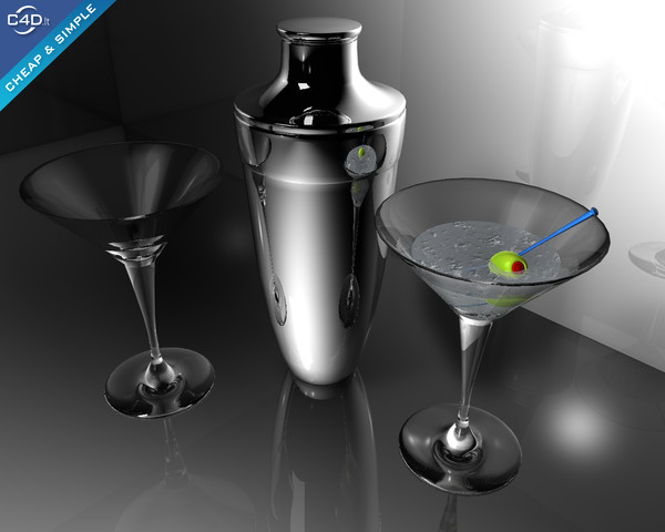 dry martini shaker glasses c4d - martini glasses and shaker by Videomeka