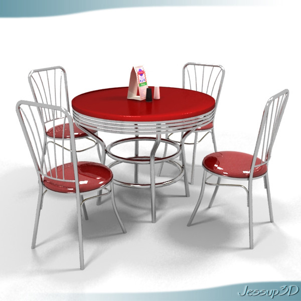 3d diner table chairs model - Diner Style Table by Jessup3D