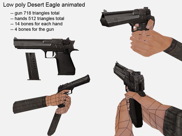 gun animation 3d max - Desert Eagle animated low poly by game assets