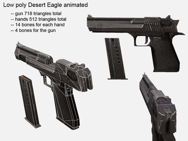 gun animation 3d max - Desert Eagle animated low poly by game assets
