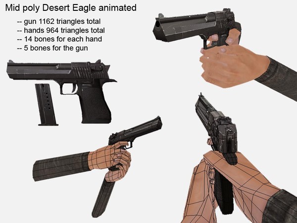 gun animation 3d max - Desert Eagle animated low poly by game assets